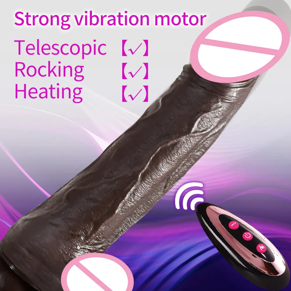 Black large fake dildo electric telescopic swinging fake penis masturbator adult sex toy soft heating vibrator G-point massager