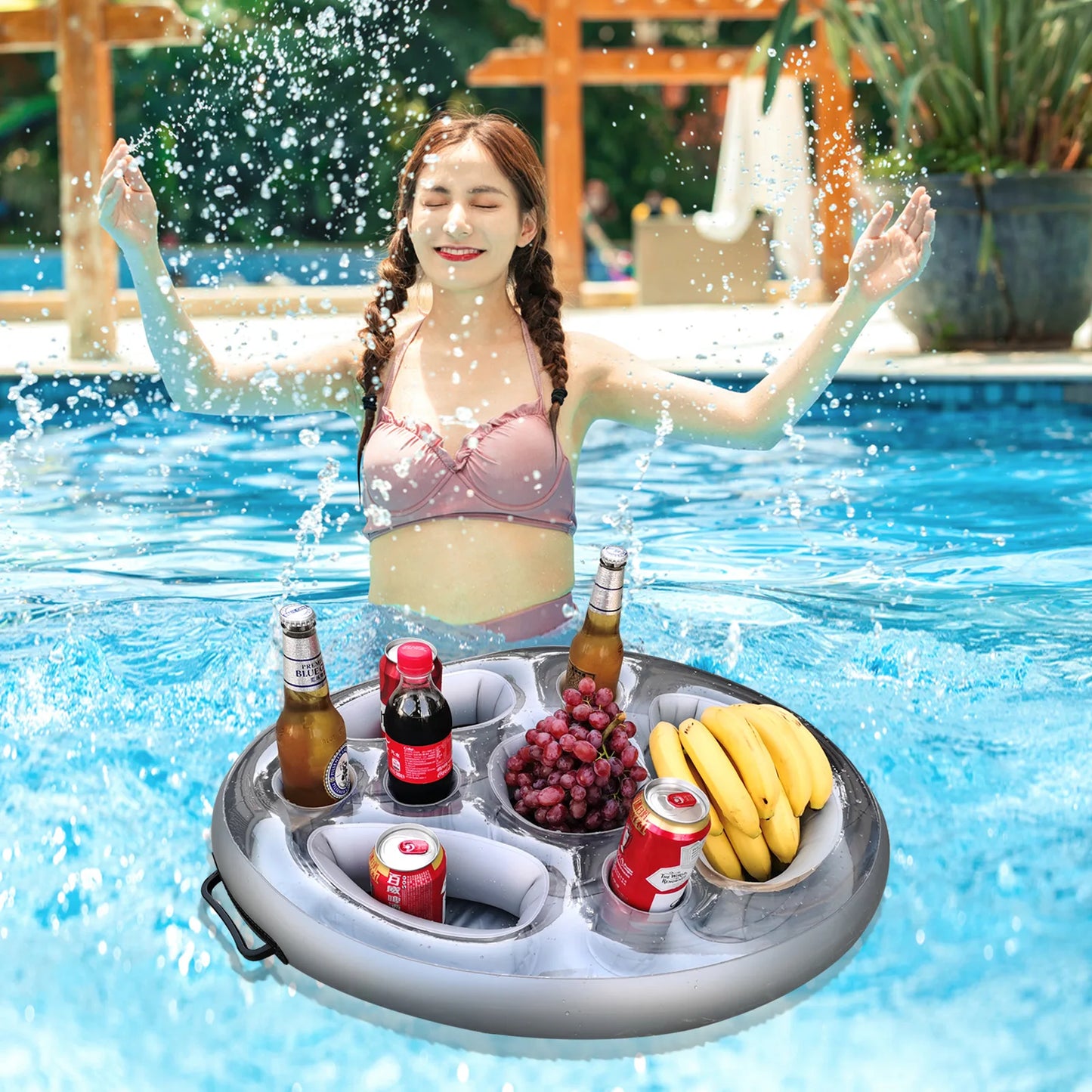 NEW Arrivals 1PCS PVC Inflatable Beverage Holder Cup Holder Porous Cup Cushion Fruit Red Wine Mobile Phone Water Inflatable Ice Bed Swimming Pool Beach Party Accessories