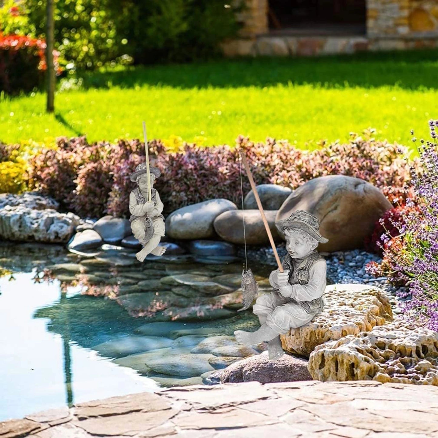 Garden Statue Gone Fishing Boy Yard Ornaments Resin Fisherman Funny Lawn Sculpture Home Decoration