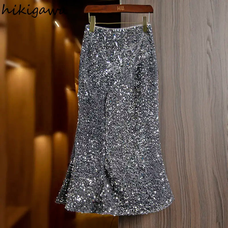 NEW Arrivals UK Size Black Glitter Sequined Bodycon Fishtail Skirt for Women High Waist Tunic  Fashion Y2K Evening Clubwear Party Formal Skirts Ladies Luxury Fashion Apparel Accessories Clothing Supplies