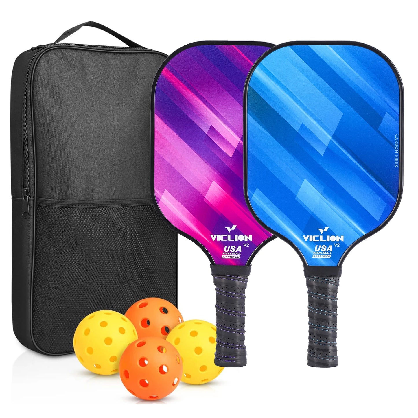 NEW Full Set Professional Fiber Glass Top Quality Pickleball Paddles Set of 2 USAPA Approved Fiberglass Pickle Ball Paddles with 4 Pickle Balls Durable Beach Rackets for Beginners Sports Accessories