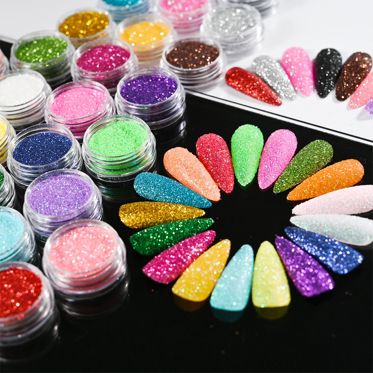 Set Sparkly Holographic Fine Sugar Nail Powder Diamond Chrome Pigment Dust For Gel Polish Glitter Manicure Accessories