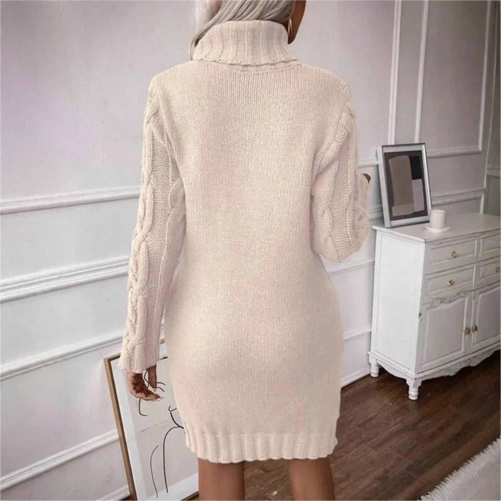 4 Colors UK Size Winter Warm Wool Clothes Woman Pulls Femmes High Neck Vestido Slim Fit Woolen Sweater Knitted Long Sleeve Dress All-Match Simple Style Commuting