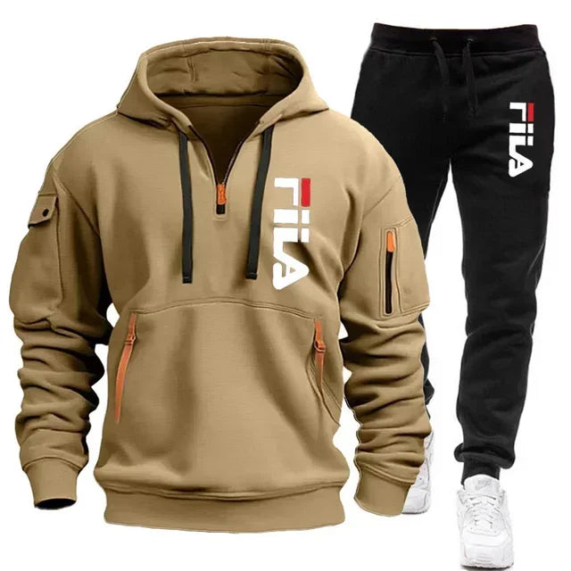 NEW Arrivals 2PCS Set S-3XL 4 Colors Spring and Autumn Street Men's Zipper Hoodie + Pants Outdoor Running Hiking Gym  Multi-Pocket Men's Casual Pullover Suit Sports Apparel Products