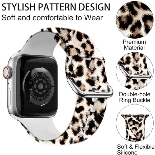 NEW Leopard Silicone Strap for Apple Watch Band 45mm 41mm 49mm 44mm Bracelet for IWatch Series Ultra 9 8 7 6 5 4 3 SE 42mm 40mm 38mm Smart Watch Accessories Electronics Supplies