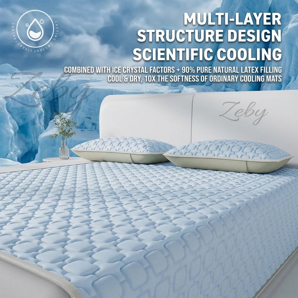 3 PCS Set New Summer Cooling Thicken Natural Latex Filling Summer Mat for Bed Cooling Feel Mattress Cover Bed Pad Pillowcase Ice Silk Bedsheet Set Home Bedding Supplies