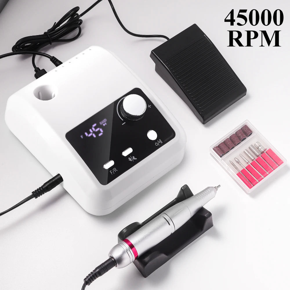 NEW Arrivals High Quality Electric Nail Drill Machine 45000 RPM Electric File HD Display Metal Manicure Pen Professional Nail Lathe Sander Manicure Pedicure Devices Nail Care Tools Set Cosmetics Supplies