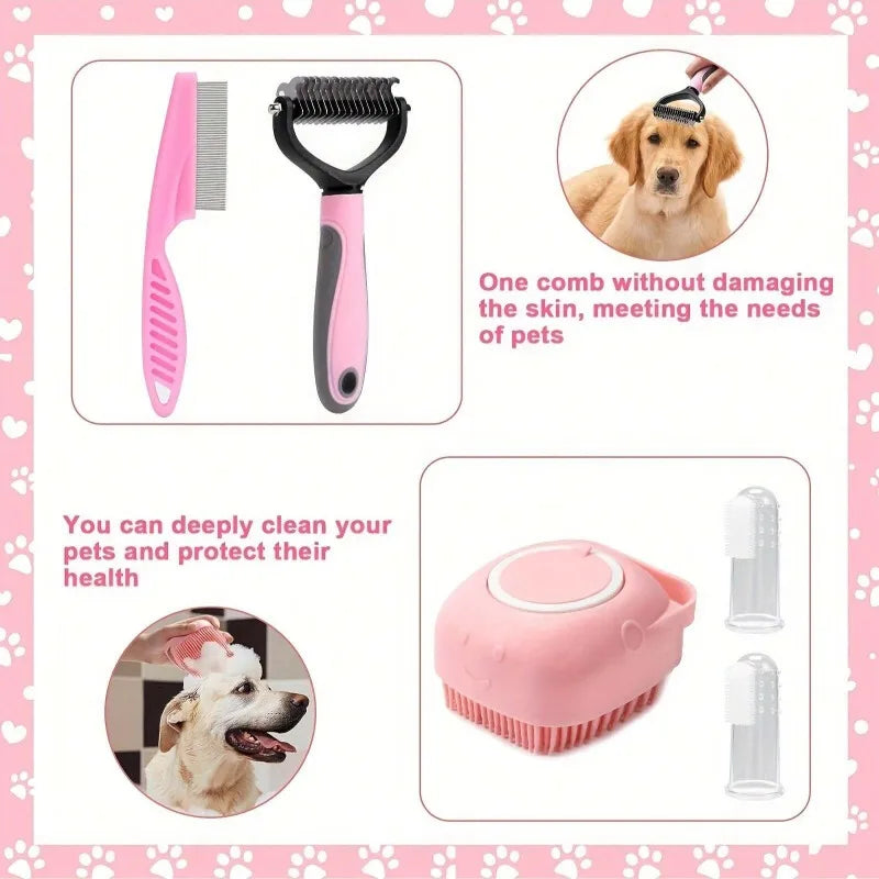 8pcs/Set Effective Pet Kit Dog Cleaning Set Nail Clippers File Flea Comb Shampoo Brush Shedding Brush Demanding  Pet Grooming