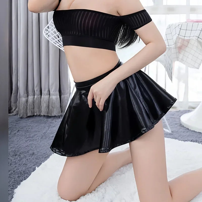 NEW Arrivals UK Size Black/Red Sexy Leather Pleated Skirts French Fashion Wrap Hip Short High Waist Mini Skirt Nightclub Clothes for Women Girls Sexy Evening Party Skirts