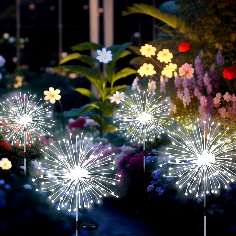 NEW Arrivals 5PCS Set Solar Garden Lights Outdoor Fairy Fireworks Light Waterproof Decor Yard Pathway Patio Lawn Flower Lamps Home Garden Lighting Decoration Supplies