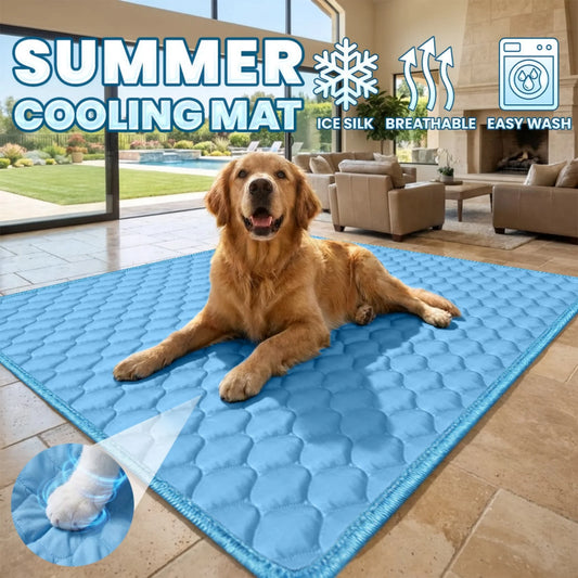 Summer Pet Cooling Mat S-XL (100cm/150cm) Breathable Ice Silk Dog Cat Pad Washable Scratch Resistant Self Cooling Blanket Sofa Car Garden Use Pet Supplies