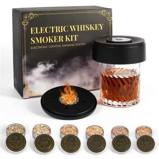 Whiskey Cocktail Smoke Set Infuser Electric Champagne Smoke Kit With 6 Wood Chips Rechargeable Cocktail Smoker Decanters Kit Customized Gift Home Bar Pubs Restaurants Supplies