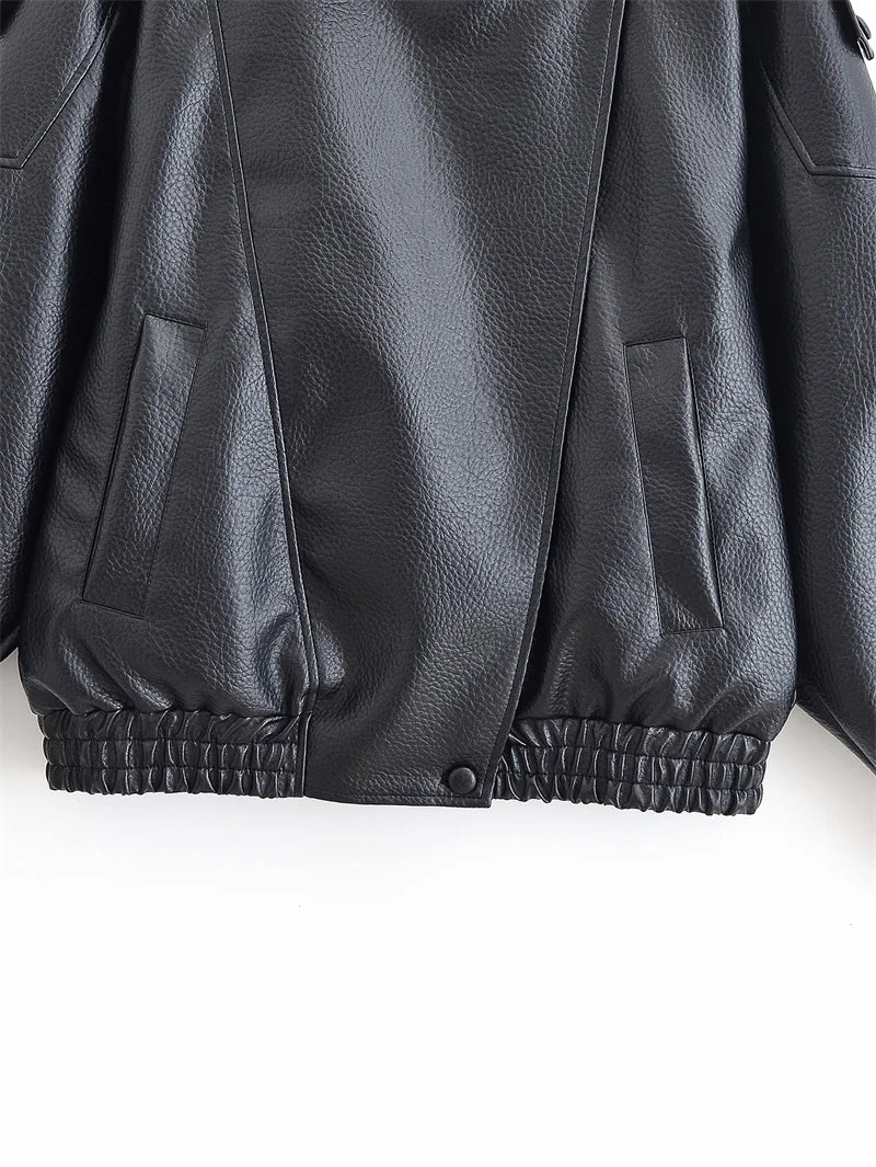 UK Size Black/Brown/Claret Color Women's Jacket  New Black Long Sleeve Pebble PU Leather Jacket Motorcycle Style Personality Fashion Women Winter Outwear Jacket