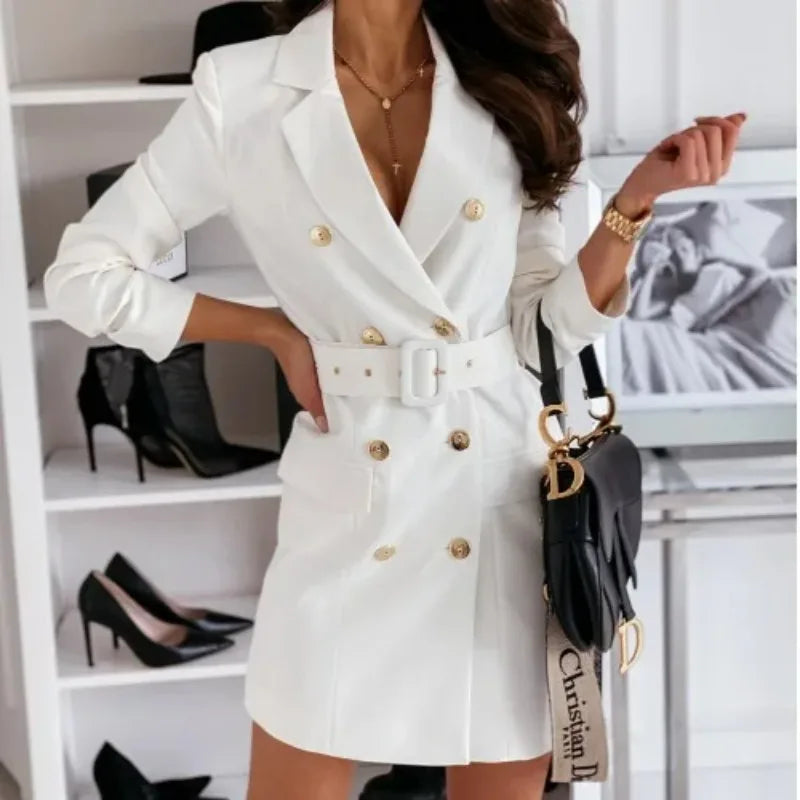 NEW Arrivals S-3XL Red/Black/Khaki/White Double Breasted White Trench Coat Women Winter Vintage Jacket Slim Trench Female Lapel Solid Office Ladies Trench Dress Coat Ladies Luxury Fashion Clothing Supplies