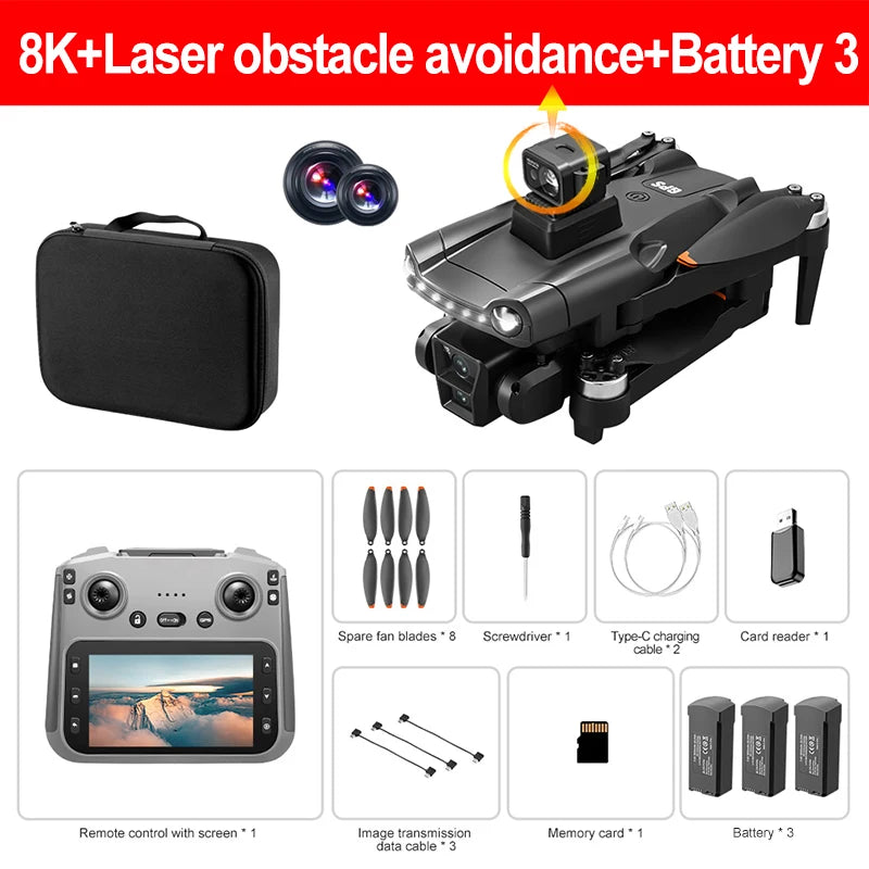NEW Xiaomi V198MAX GPS Drone 8K Professional Camera Laser Video Recording Aerial FPV Brush Laser Obstacle with Large Screen Remote Control Folding Drone + 3 Batteries Set