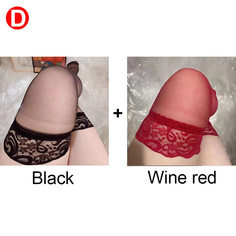 NEW Arrivals 2 Pairs Women Sexy Lace Stockings Plus Size High Elastic Thigh High Socks Transparent Over Knee Sock Temptation Pantyhose Tights Curvy Women Underwear Apparel Accessories Sets