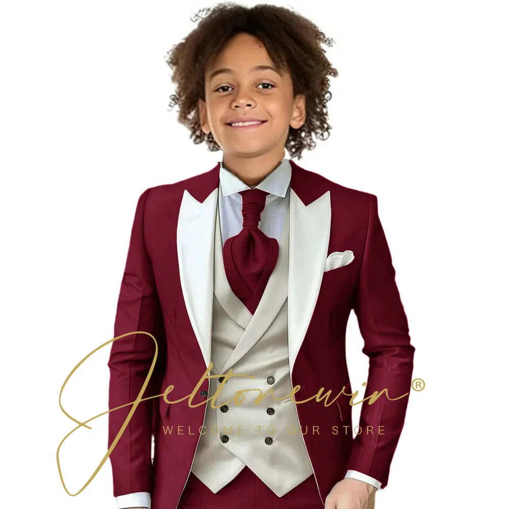 8 Colors  Children Boy's 2Y-14Y Formal Wedding Suit Kids Jacket Pants Ivory Vest Photography Suit Flower Boy Birthday Tuxedo Suit