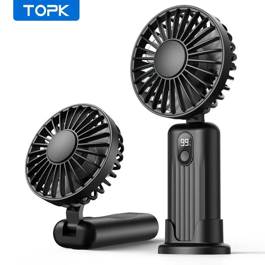 Portable Handheld Fan,2400mAh USB Rechargeable Foldable Fan 3 in 1 Personal Travel Fan with Digital Display Mini Desk Fan