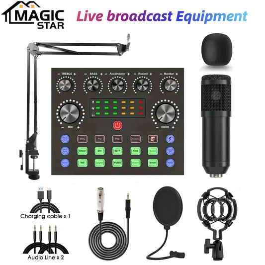 Professional Podcast Equipment Full Set with Voice Changer, Podcast Mixer, with BM800 Microphone, Suitable for Podcast, YouTube Tik-Tok Instagram Recording, Live Broadcast