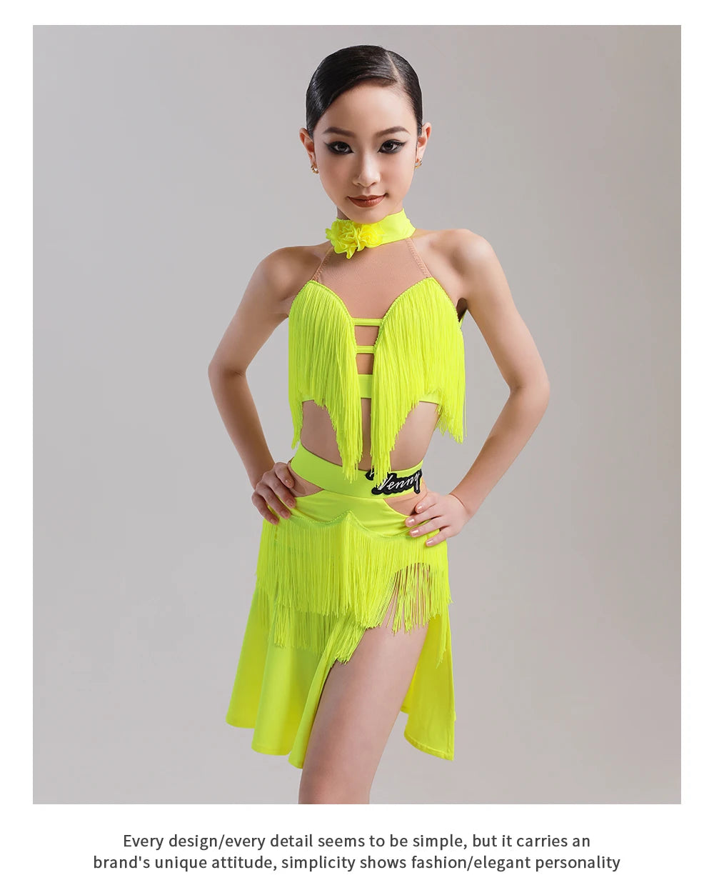 3XS-L Children Girls Professional Luxury Latin Dance Dress Female Professional Training Dress Net Gauze Girl Ballroom Competition Dancing irregular Fringe Dresses