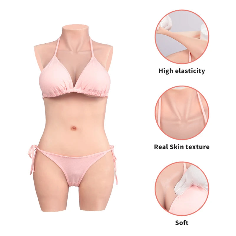 KUMIHO C/D Cup Silicone Bodysuit One Piece Sissy Fake Vagina Breast Forms No Arms For Mens Crossdresser Drag Queen Cosplay