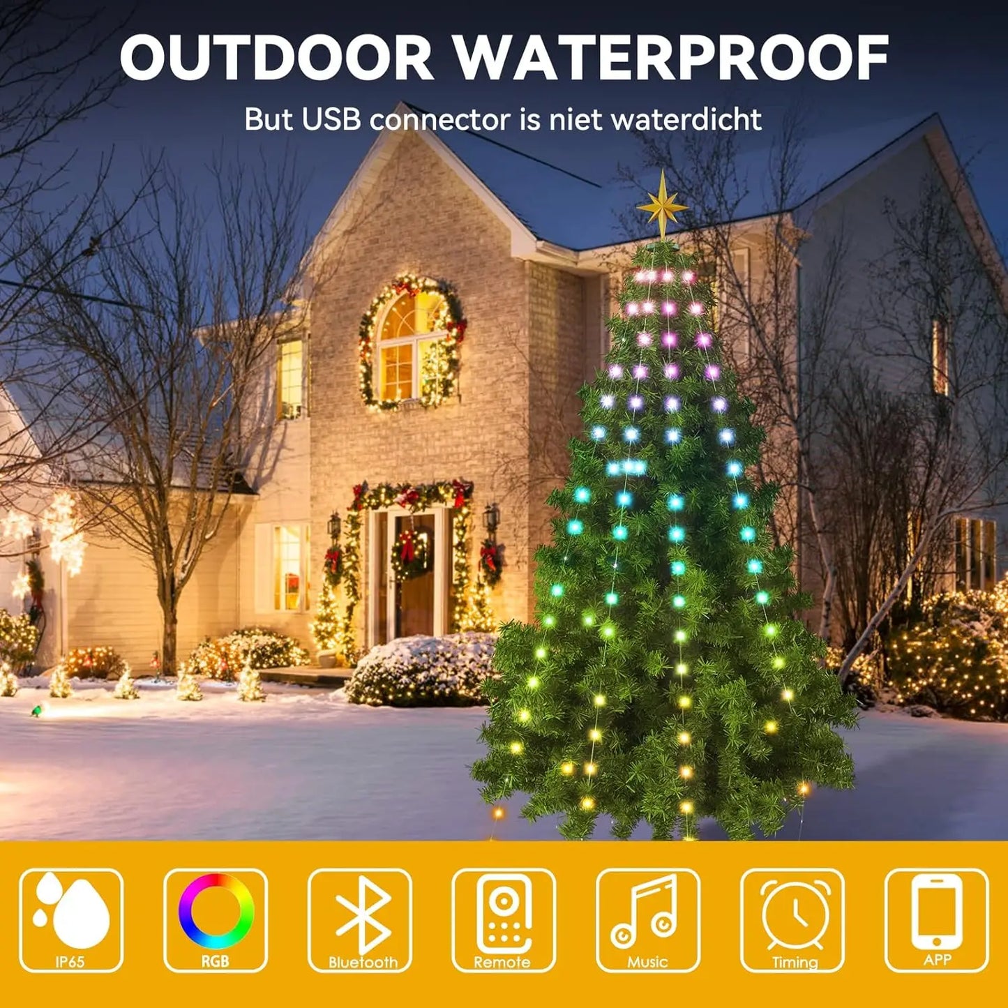 NEW Arrivals UK/EU/AUS/US Plug 2.1M Christmas Tree 30M Lighting 10 Colors LED String Lights App Control Garland LED Star String Waterfall DIY Xmas Tree Lights Holiday Decoration