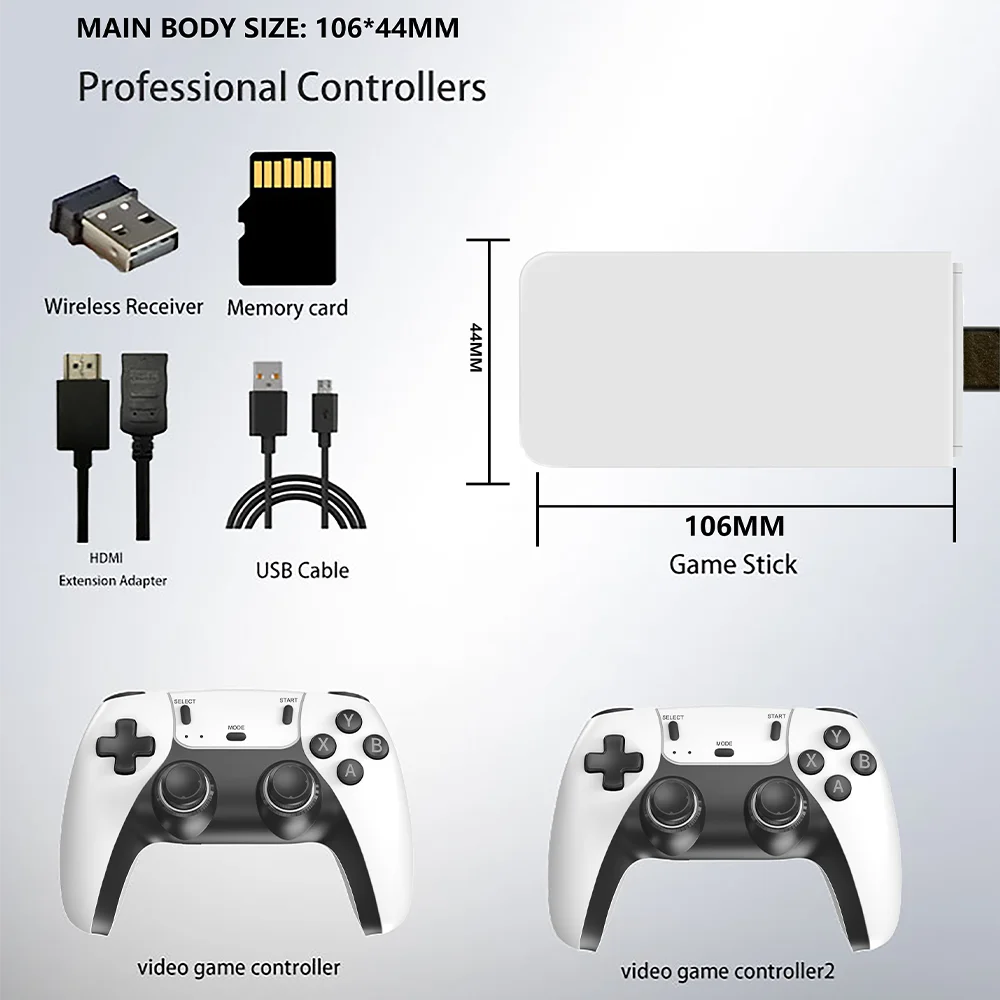 New 4K TV Game Stick M15 Ultra 64G 128G Handheld Game Player 2.4G Dual Wireless Controller 50000+ Games Family Game Player Computer Accessories Gaming Supplies