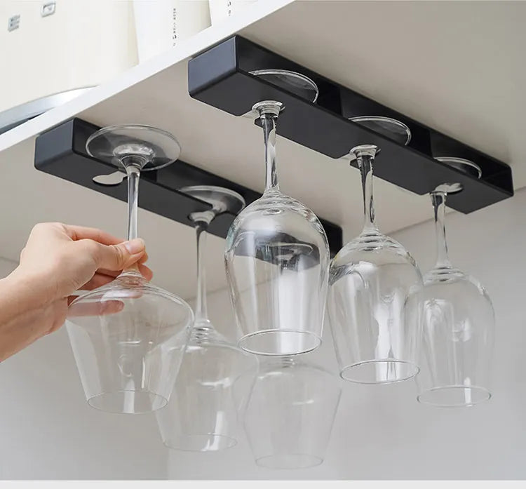 2 PCS Set Black/White Color Wine Glass Holder Hanging Wine Glass Holder Under Shelf Plastic Stemware Rack Glassware Drying Storage Hanger For Kitchen Bar