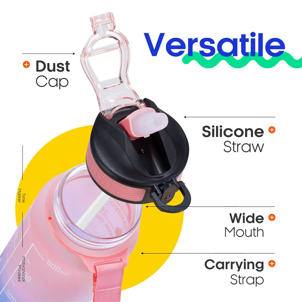 1000ml 32 Oz Leakproof Water Bottles with Times to Drink and Straw Motivational Drinking Sports Water Bottle for Fitnes Gym Outdoor
