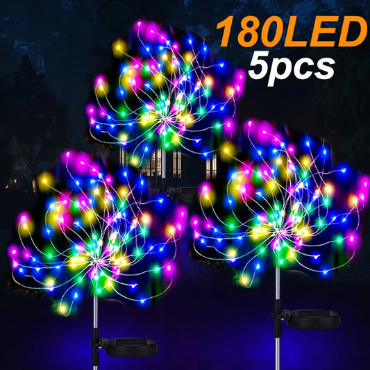 NEW Arrivals 5PCS Set Solar Garden Lights Outdoor Fairy Fireworks Light Waterproof Decor Yard Pathway Patio Lawn Flower Lamps Home Garden Lighting Decoration Supplies