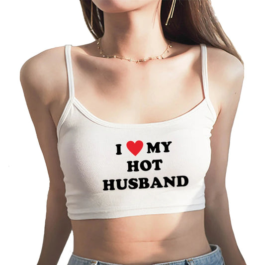 NEW Arrivals 15 Patterns *I LOVE MY HOT HUSBAND* Women Fashion Outdoor Streetwear Tank Top Women Clothing Sexy Tops for Girls Sexy Seamless Sleeveless  Backless Camisole Summer Beach Bar Tops