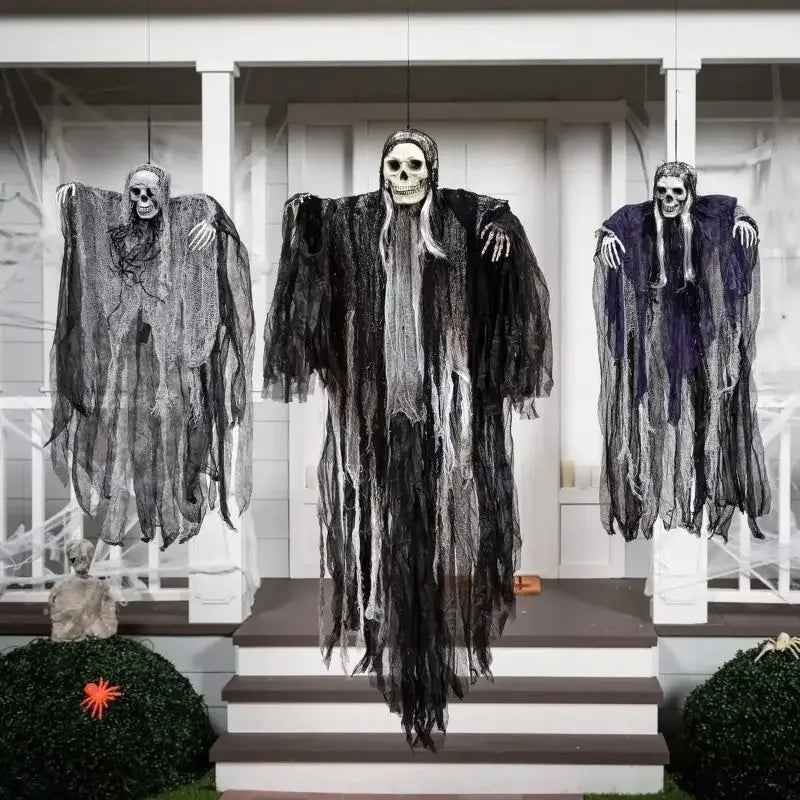 Hanging Halloween Skeleton Ghosts Decorations Grim Reapers for Halloween Outdoor  Halloween Sound Control Light Up Ghost