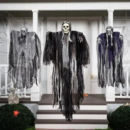 Hanging Halloween Skeleton Ghosts Decorations Grim Reapers for Halloween Outdoor  Halloween Sound Control Light Up Ghost