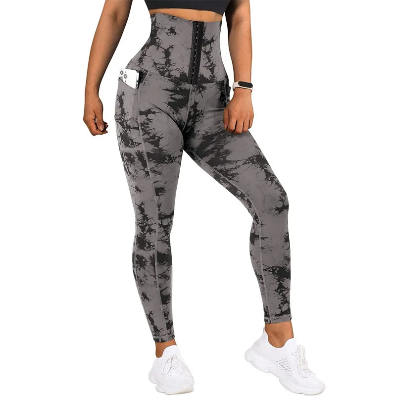 Women's Pants Autumn Fashion Tie Dye Print Tummy Control Butt Lifting Pocket Design Casual Skinny Daily Long Yoga Pants DF4983