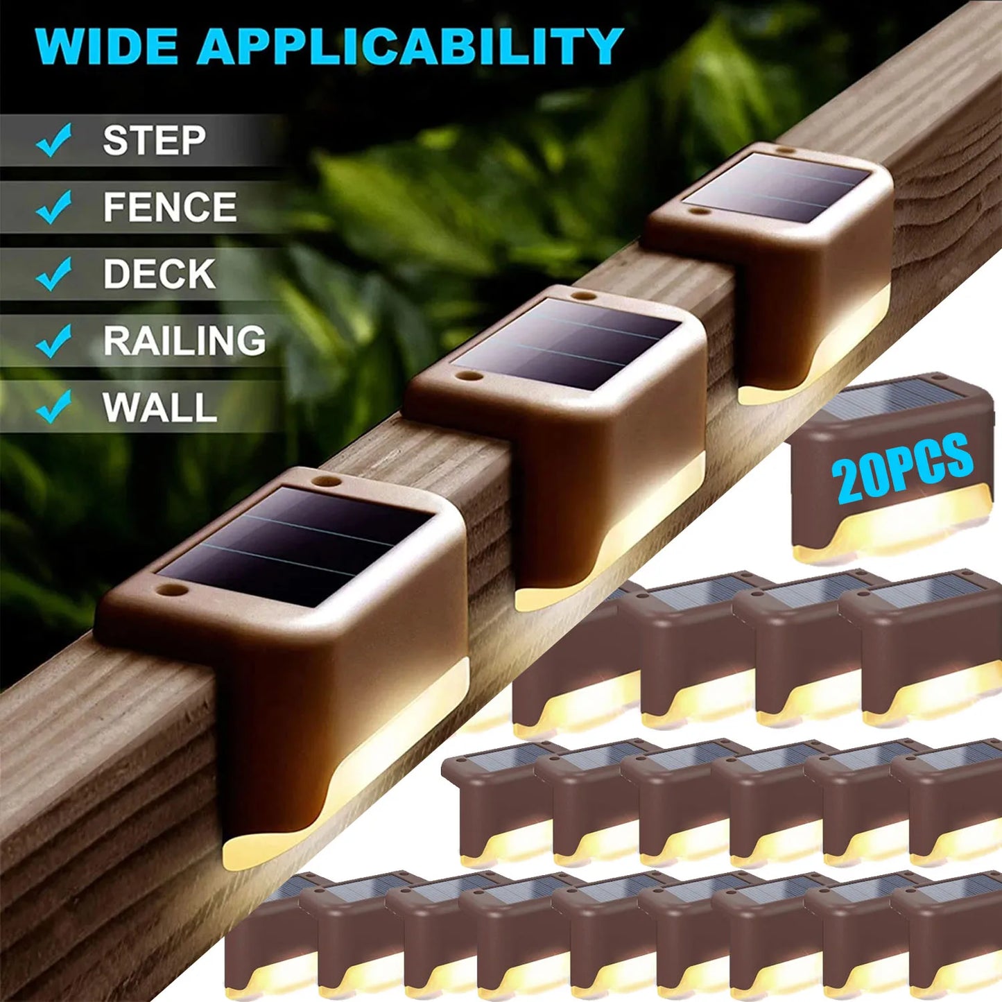 4~20PCS Solar Deck Light Outdoor IP65 Waterproof Solar Power Garden Lamps for Railing Stairs Step Fence Yard Patio Pathway