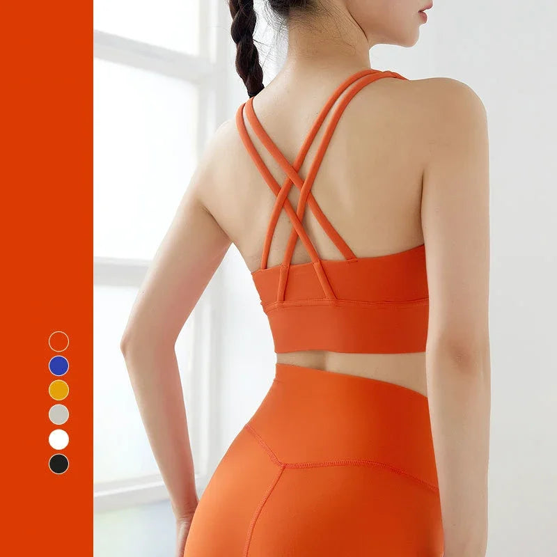 14 Colors S-XL New Push Up Sports Bra Yoga Vest  Cross Back Fitness Sexy Padded Top Gym Shock Absorbing Running Breathable Crop Top Sportswear