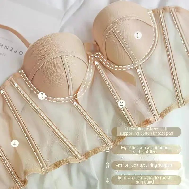 NEW Arrivals 2 PCS Set Black/Skin Color Lace Bra Sexy Mesh Underwear Women Hollow Out Shape Half Cup Soft Bralette Anti-Sag Push Up Bow Thicken Women Underwear Set