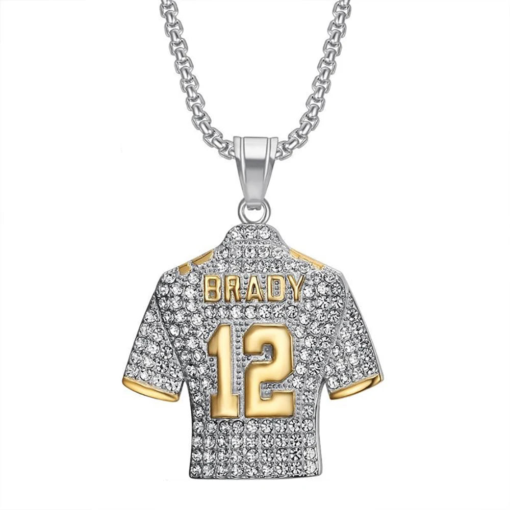 Fashion Football Jersey Messi Cristiano Ronaldo Neymar Mbappé Harland Rhinestone Necklaces + 60cm Gold Chain Men Stainless Steel Soccer Fans Hip Hop Jewelry Accessories