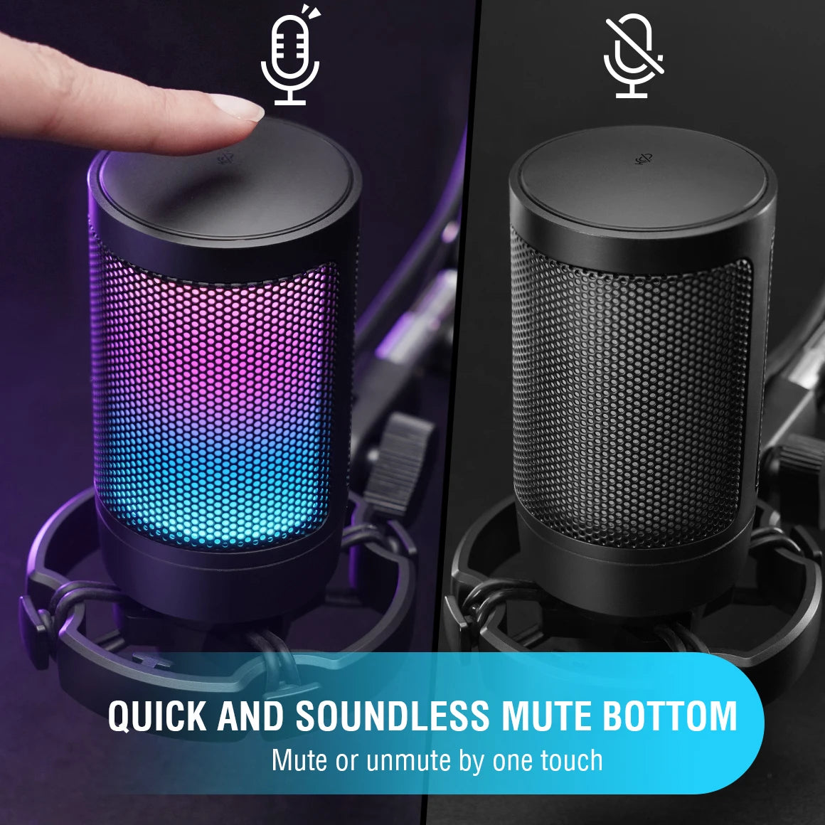 RGB USB Condenser Gaming Microphone, for PC PS4 PS5 MAC with Pop Filter Shock Mount&Gain Control for Podcasts ,Ampligame A6V