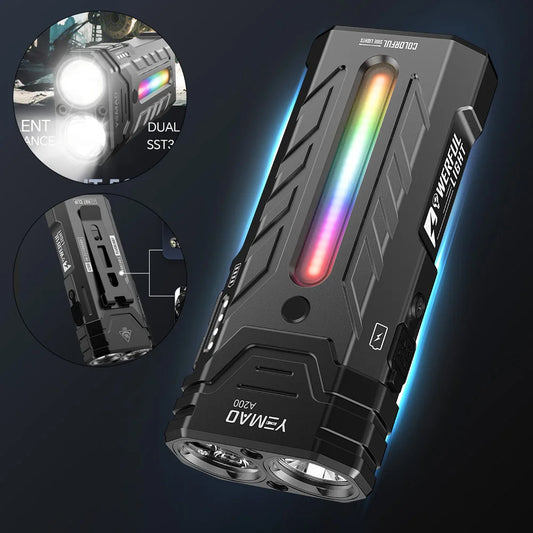 NEW Arrivals 2PCS Set 5200LMS Innovative Multi-Functional Portable LED Flashlight with Magnetic Torch, Perfect for Hiking Camping Adventures