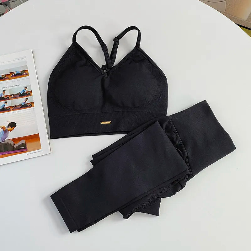 2 PCS Set Seamless Yoga Suit Women Sports Bra High Waist Leggings Gym Outfit Gym Set Fitness Workout Clothes Pilates Wearing Sportswear