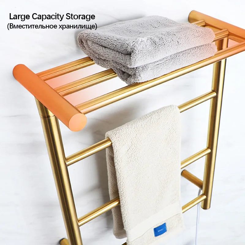 Brushed Gold/Chrome Electric Heated Towel Rail.Thermostatic Towel Dryer.304 Stainless Steel Towel Radiator.Hidden/Exposed Cable.