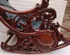 Home Villa Living Room Royal Luxury Ornate Wooden Rocking Chair with Elaborate Hand-Carved Details and Black Leather Upholstery Luxury Furniture Supplies
