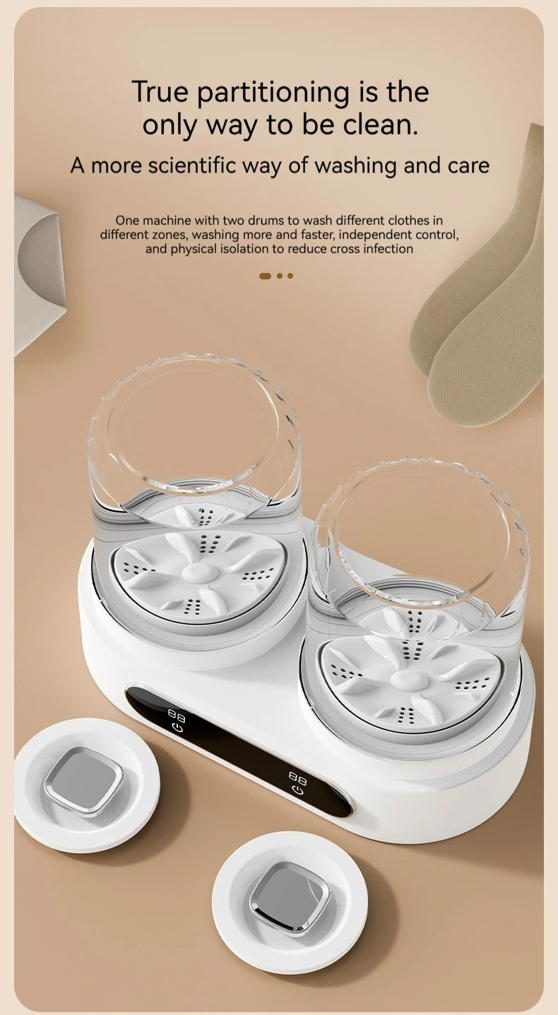 Double Cup Washing Machine for Underwear and Socks, Babies Clothes, Mini Laundry Cup, No Installation Needed, Small and Portable Home Indoor Outdoor Travel Camping Washing Machine