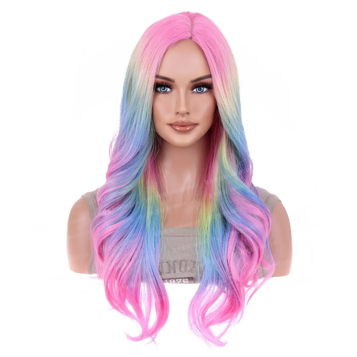 Rainbow Ombre Wigs Long Wavy Wig for Women Colorful Ombre Curly Heat Resistant Synthetic Hair Wigs for Daily Used