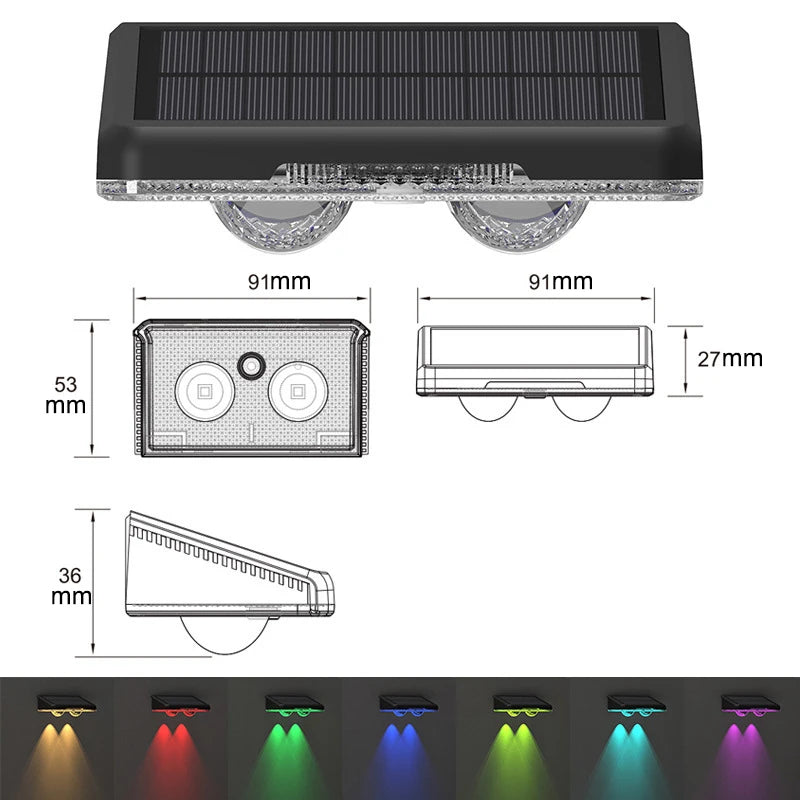 4 PCS Set Solar Fence Lights Waterproof RGB LED Wall Lamp Outdoor Deck Lights for Patio Backyard Walkway Railing Decorative Lights.