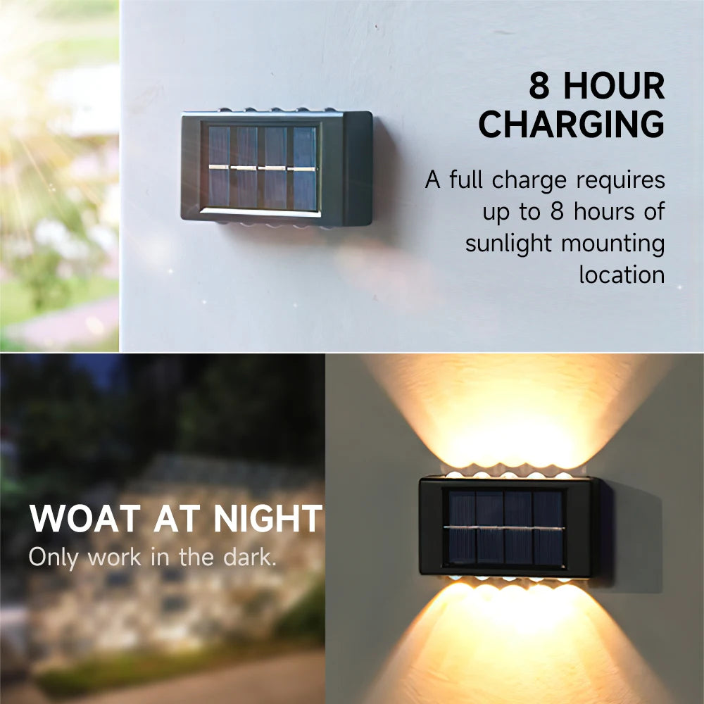 4/6/8/10 LED Solar Wall Lamp Outdoor Waterproof Solar Powered Light UP and Down Illuminate Home Garden Porch Yard Decoration