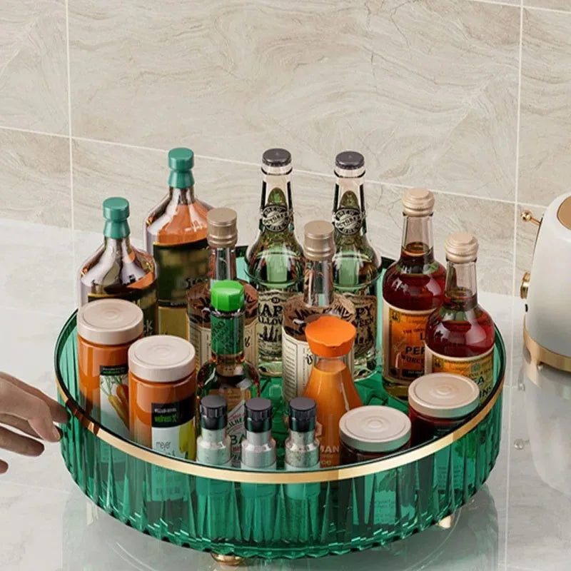 Kitchen Rotatable Seasoning Storage Rack with Multifunctional 360 Degree Seasoning Storage Rack, Light Luxury Fruit Plate