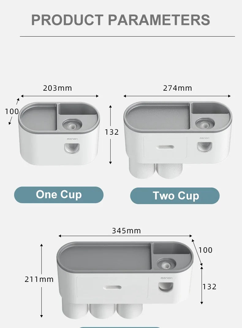 NEW Arrivals Wall-Mounted Magnetic Toothbrush Holder Automatic Toothpaste Dispenser Strong Adsorption Magnetic 5 Cups Bathroom Accessories Sets