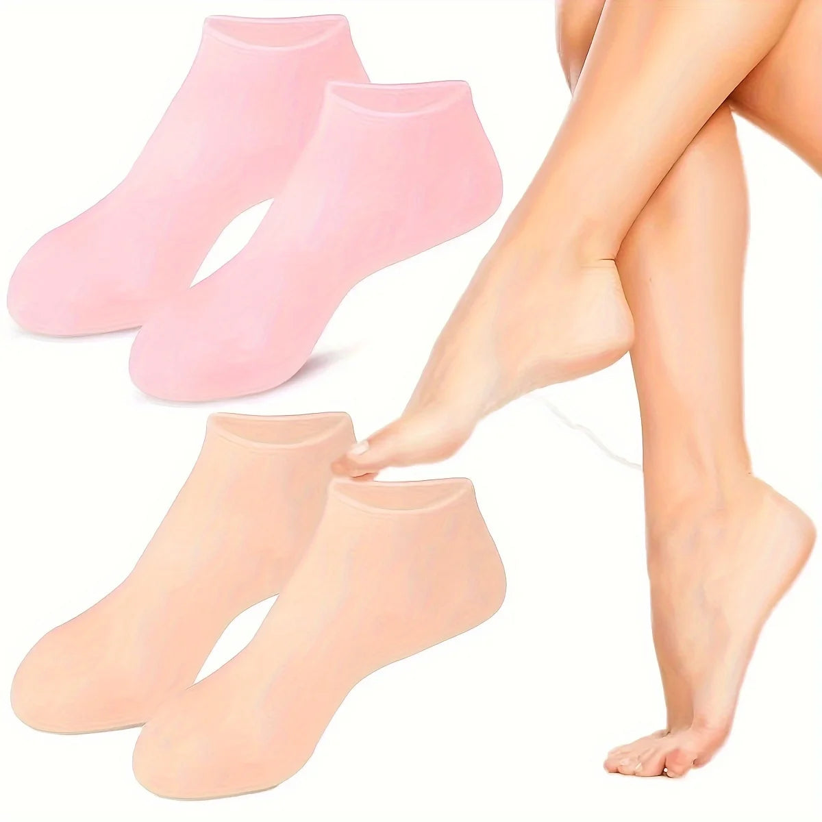 2 Pack Moisturizing Silicone Gel Socks for Dry Cracked Feet Nourishing Skin Lubricating Foot Care Massage Socks for Shoes Boots Sports Sneakers Foot Protection
